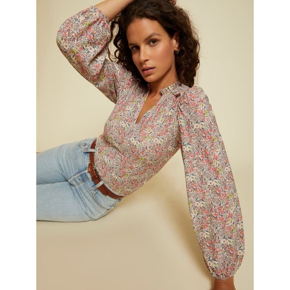 Nation LTD Claudine Yoked Tee in Superbloom long sleeve 100% pima cotton size S